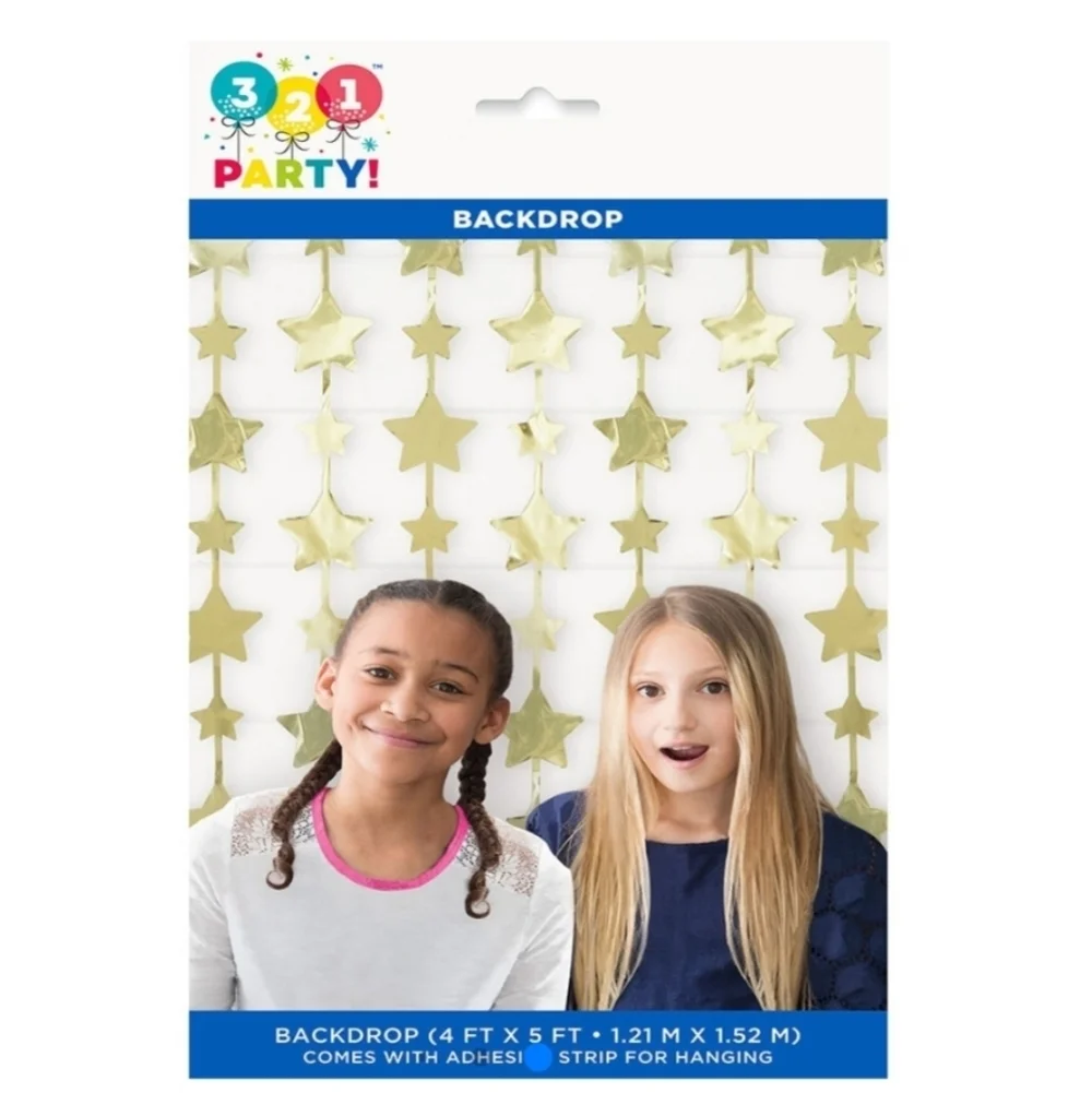 321 Party! Foil Star Photo Booth Backdrop Gold